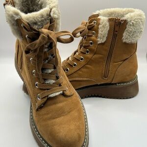 Madden Girl lace up boot with faux fur. Size 8